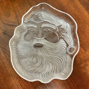 Celebrations Crystal Clear Santa Claus 8” Christmas Plate Frosted Candy Dish